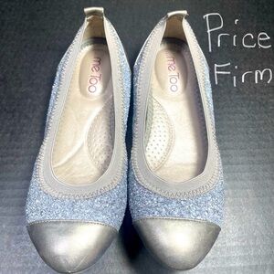 Me Too Blue glitter & silver slip on flats 5.5M Comfy GORGEOUS HOLIDAY SLIP ONS
